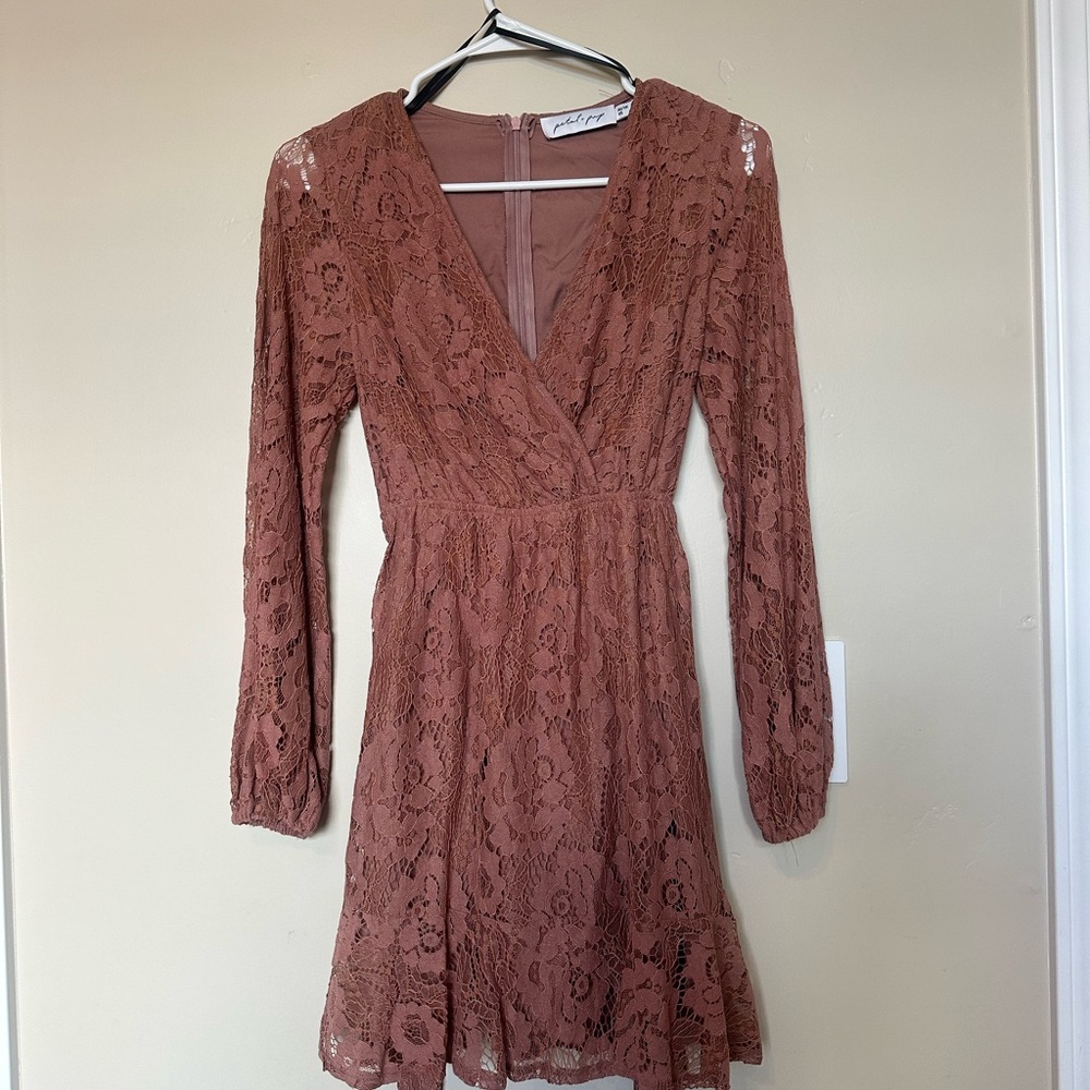 Petal & Pup Lace V-Neck Dress in Tan